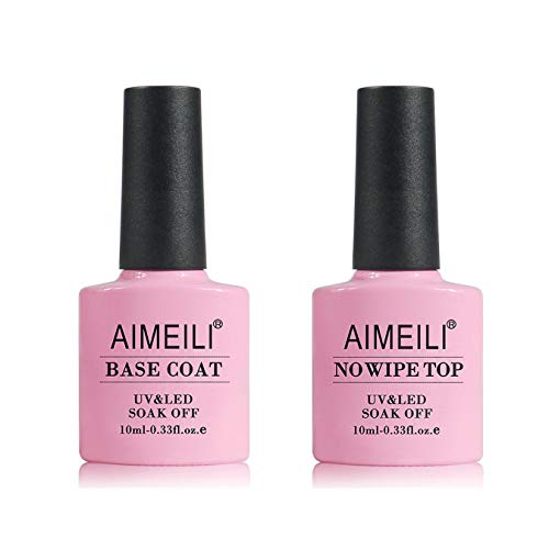 AIMEILI Base Coat Top Coat UV LED Gel Nagellack Gellack Unterlack & Überlack Set Nägel Maniküre Kit 2×10ml