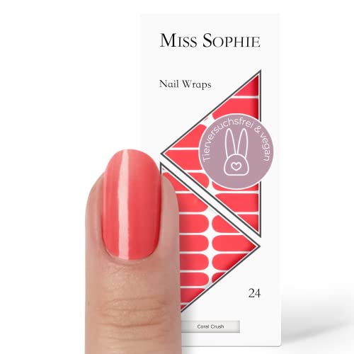 Original Miss Sophie Nagelfolien Coral Crush I 24 ultra-dünne Nagellack-Streifen einfarbig I Für Finger- & Fußnägel I Hält auf Natur- sowie lackierten, Acryl-, Gel- & Shellac-Nägeln