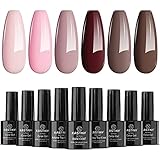 UV Gel Nagellack, Kastiny 9 Nude Brauner Rotwein Gel Nail Polish Set mit Matt & Glanz und Grundierung, DIY Nail Art Kit unter Lampe Geheilt, für Valentinstag Hochzeit Dating Weihnachtswochenende Party