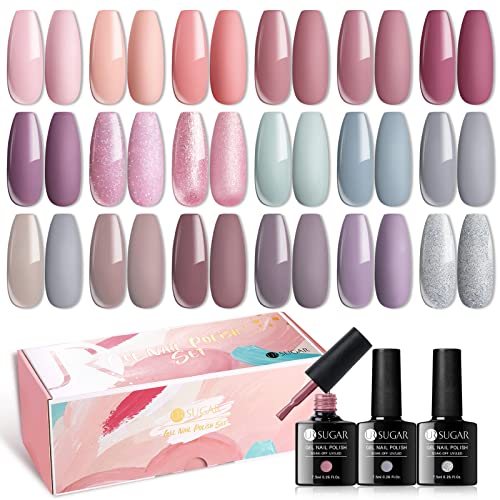 UR SUGAR UV Nagellack Set 21 Stück Farbgel für Gelnägel Nude Rosa Gel Nagellack Set mit Base & Top Coat & Matte Coat, UV Shellac Nagellack Gel Nail Polish für Frauen Muttertag Maniküre Nageldesign