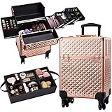 Kosmetikkoffer Trolley Make up Koffer Schminkkoffer Groß Kosmetik Trolley Beauty Case mit Rollen Friseurkoffer Nagelkoffer , Rosegold