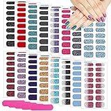 Nagelsticker, 16 Blatt 256 Stück Glitzer Nagelfolie Selbstklebend mit 5 Stück Nagelfeilen, Nagelaufkleber Nagelkunst Sticker Nagel Aufkleber Selbstklebend Maniküre Sticker Schöne Mode DIY Dekoration